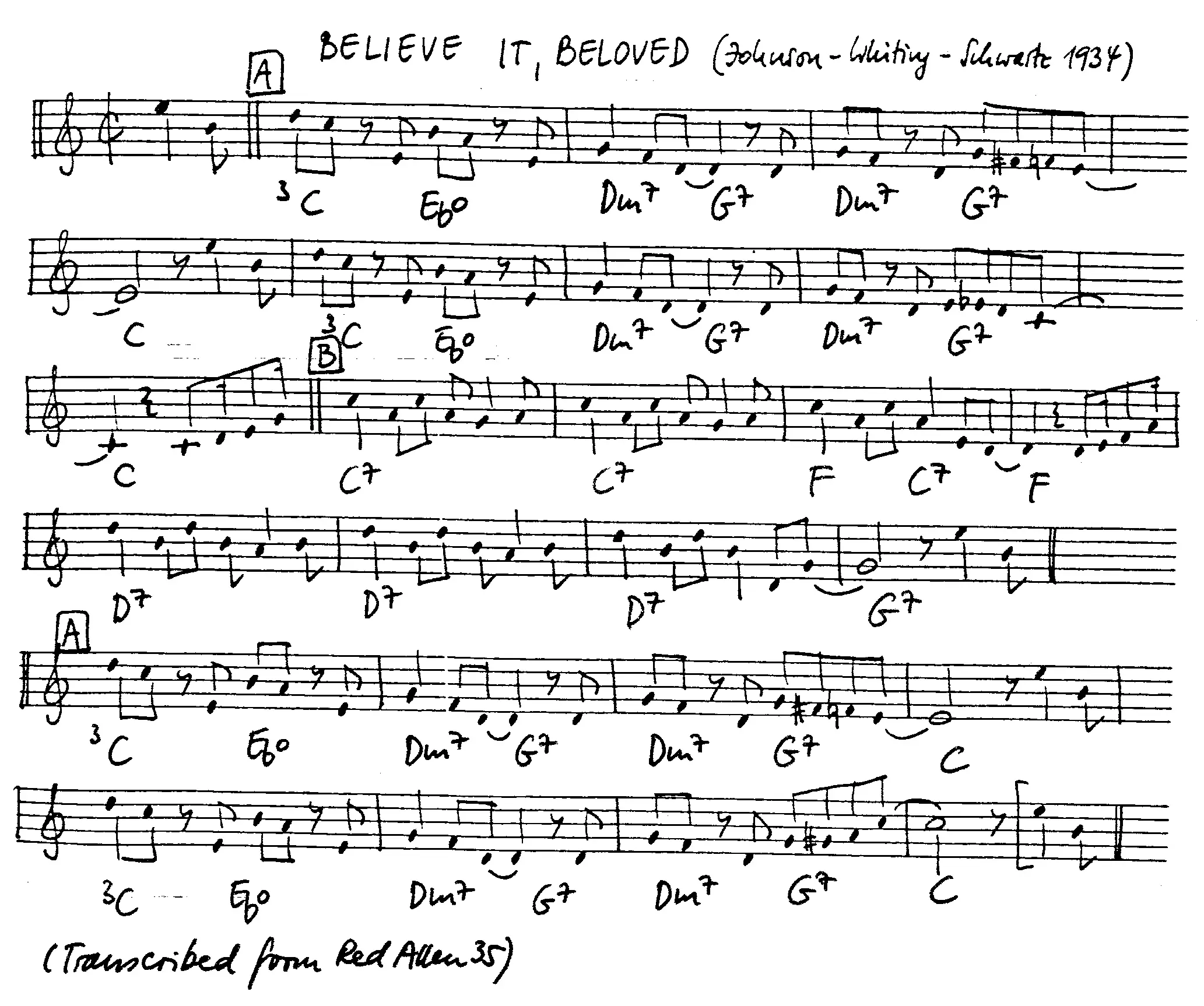 believe it beloved. Free Jazz Leadsheet, courtesy of The Jungle Jazz Band